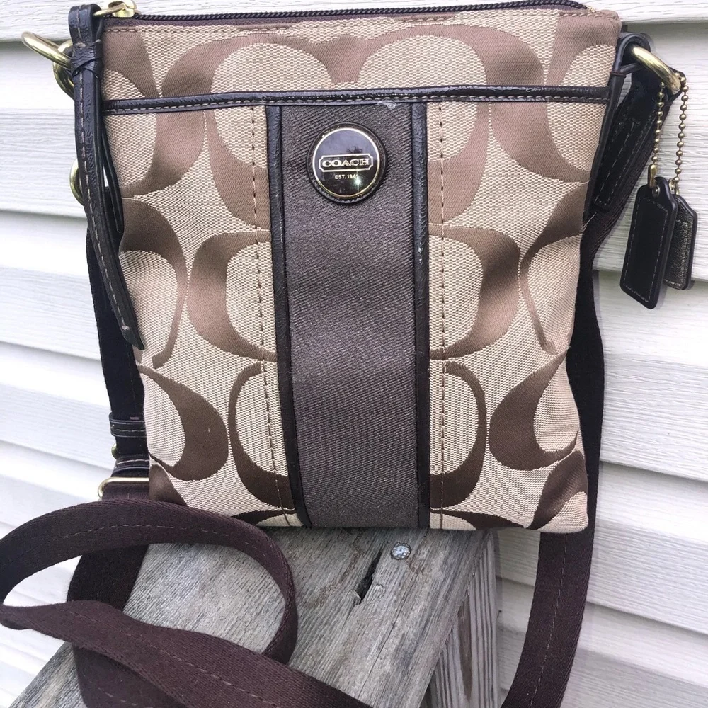 Coach Tan and Brown Signature Crossbody Bag